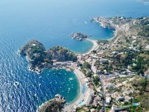 TAORMINA SICILY ISOLA BELLA via LAND AIR and SEA 4K *DRONE*