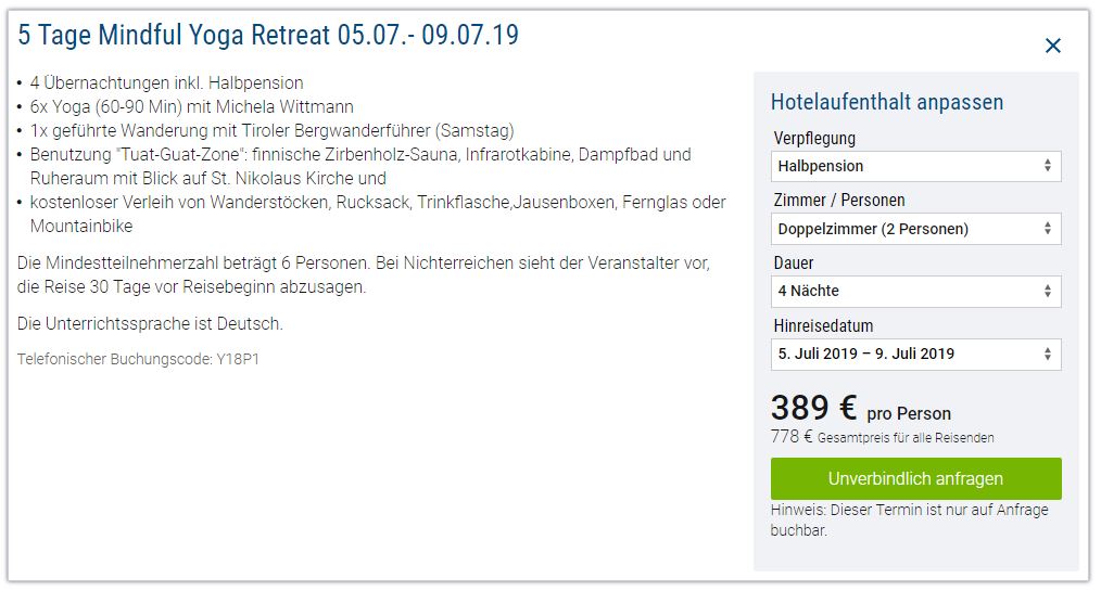 yoga-angebot1 Almis Berghotel, ab 389 € – 5 Tage Mindful Yoga Retreat in 3 *Almi`s Berghotel in Obernberg am Brenner / Tirol inkl. Halbpension , täglichlich Yoga, geführte Wanderungen , Tuat-Guat-Zone