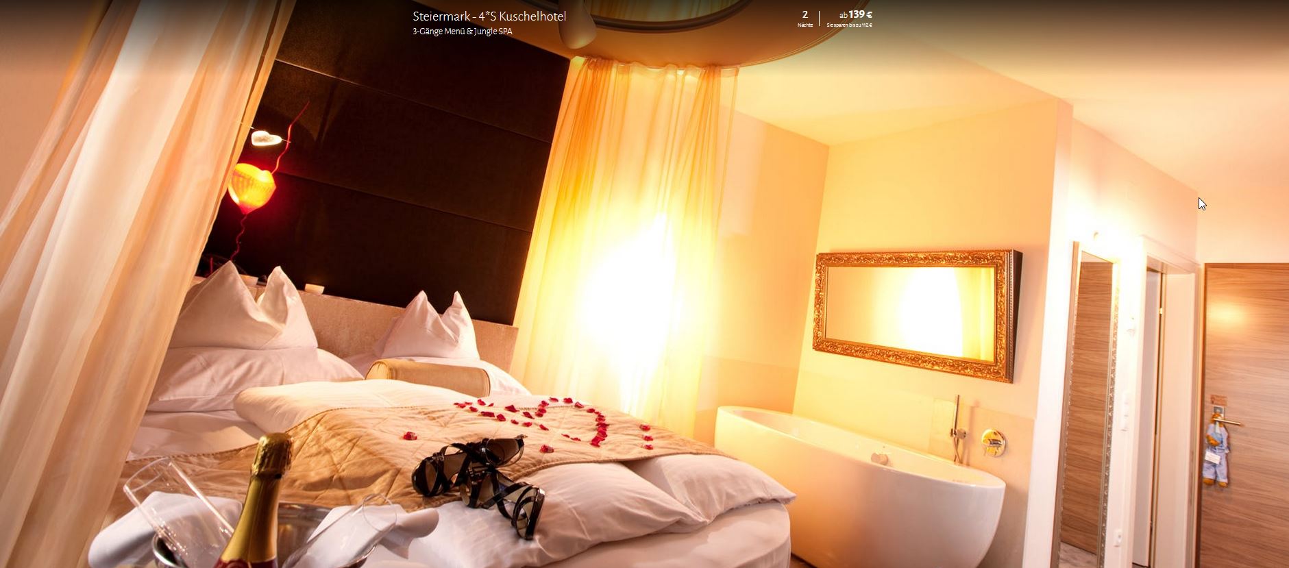 kuschelhotel Maiers Kuschelhotel, ab 139 € – 3 Tage romantische Tage in der Steiermark im 4-Sterne Superior Maiers Kuschelhotel Loipersdorf Deluxe inkl. Kuschelfrühstück, 3-Gänge Abendmenü,Nutzung des Jungle-Spas & Kuschelgartens und 1 Flasche Sekt im Zimmer