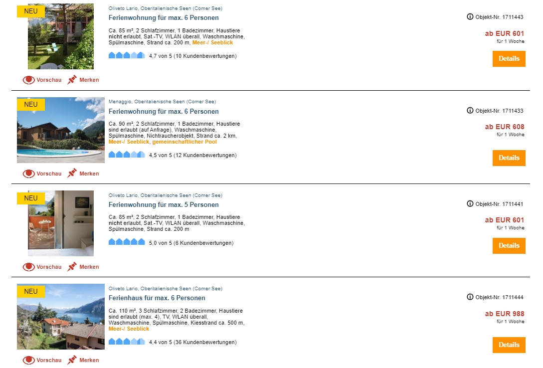 comersee-ferienwohnungen Ferienwohnungen am Comersee, ab 44,37 € / Woche – Ferienhäuser & Ferienwohnungen am Comersee / Italien online buchen