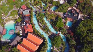 Fly over Siam Park (water park), Tenerife. All water rides from above in [4K]. 2018